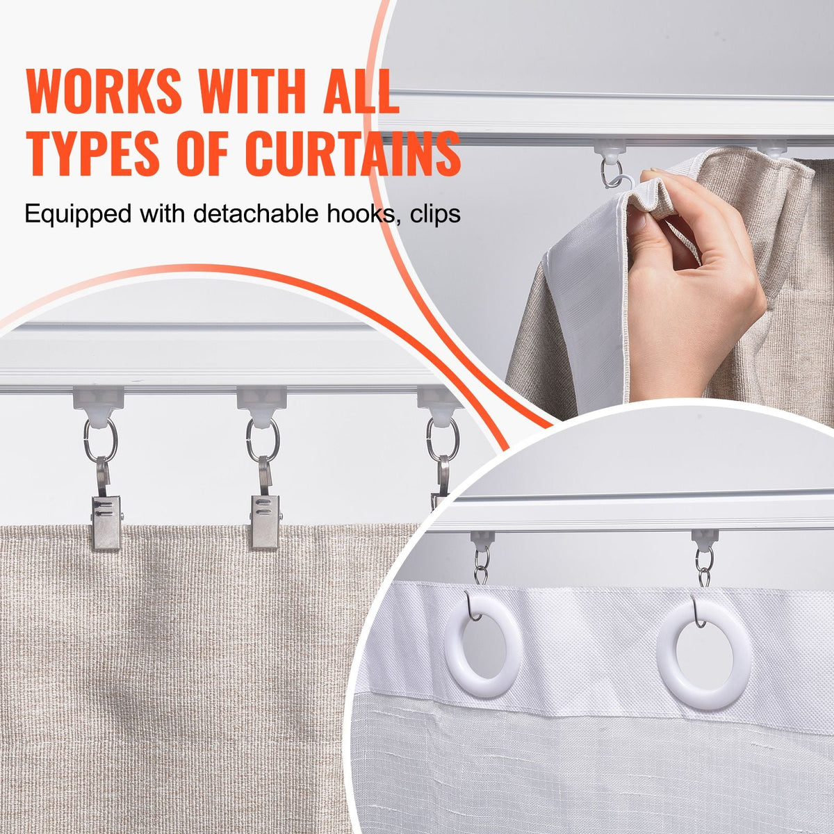 Ceiling Curtain Track Set, 17.7 FT/5.4 Meter, Sliding Ceiling Track System for Curtains, Room Divider Curtain Track Ceiling/Wall Mounted for Living Room Bedroom with Hooks and Hardware, White