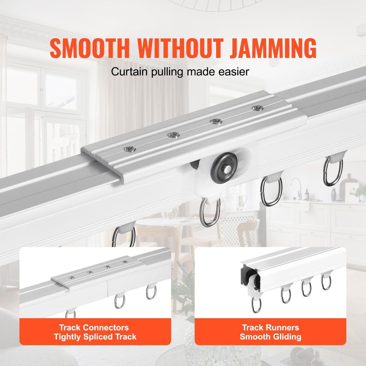 Ceiling Curtain Track Set, 17.7 FT/5.4 Meter, Sliding Ceiling Track System for Curtains, Room Divider Curtain Track Ceiling/Wall Mounted for Living Room Bedroom with Hooks and Hardware, White