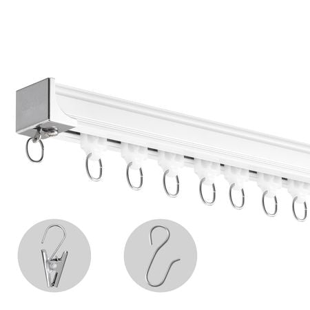 Ceiling Curtain Track Set, 5.9 FT/1.8 Meter, Sliding Ceiling Track System for Curtains, Room Divider Curtain Track Ceiling/Wall Mounted for Living Room Bedroom with Hooks and Hardware, White