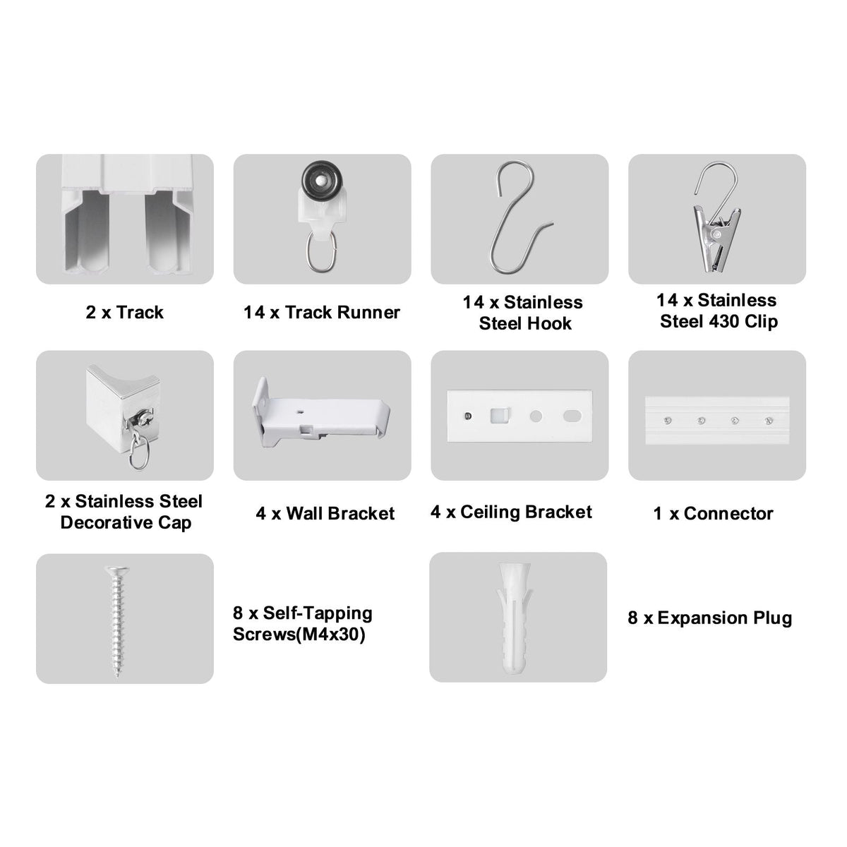 Ceiling Curtain Track Set, 5.9 FT/1.8 Meter, Sliding Ceiling Track System for Curtains, Room Divider Curtain Track Ceiling/Wall Mounted for Living Room Bedroom with Hooks and Hardware, White