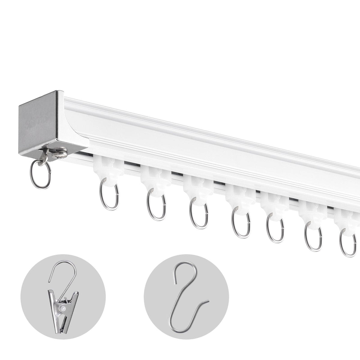 Ceiling Curtain Track Set, 5.9 FT/1.8 Meter, Sliding Ceiling Track System for Curtains, Room Divider Curtain Track Ceiling/Wall Mounted for Living Room Bedroom with Hooks and Hardware, White