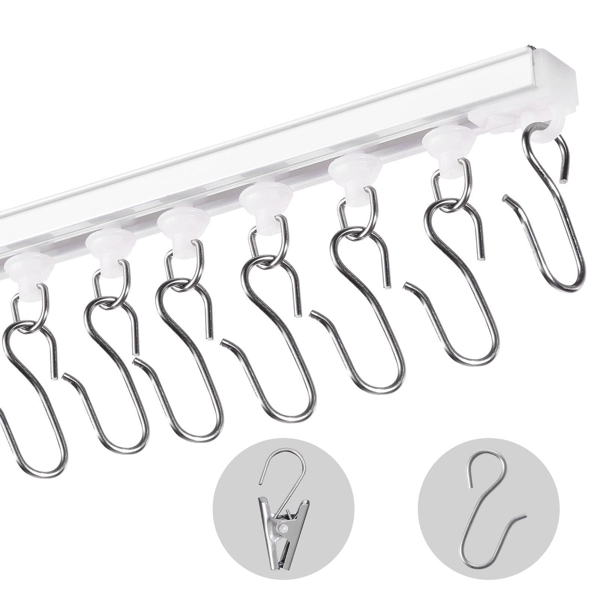 Ceiling Curtain Track Set, 9.9 FT/3 Meter, Self Adhesive, No Drill Ceiling Track System for Curtains, Room Divider Curtain Track Ceiling Mounted for Living Room with Hooks and Hardware, White