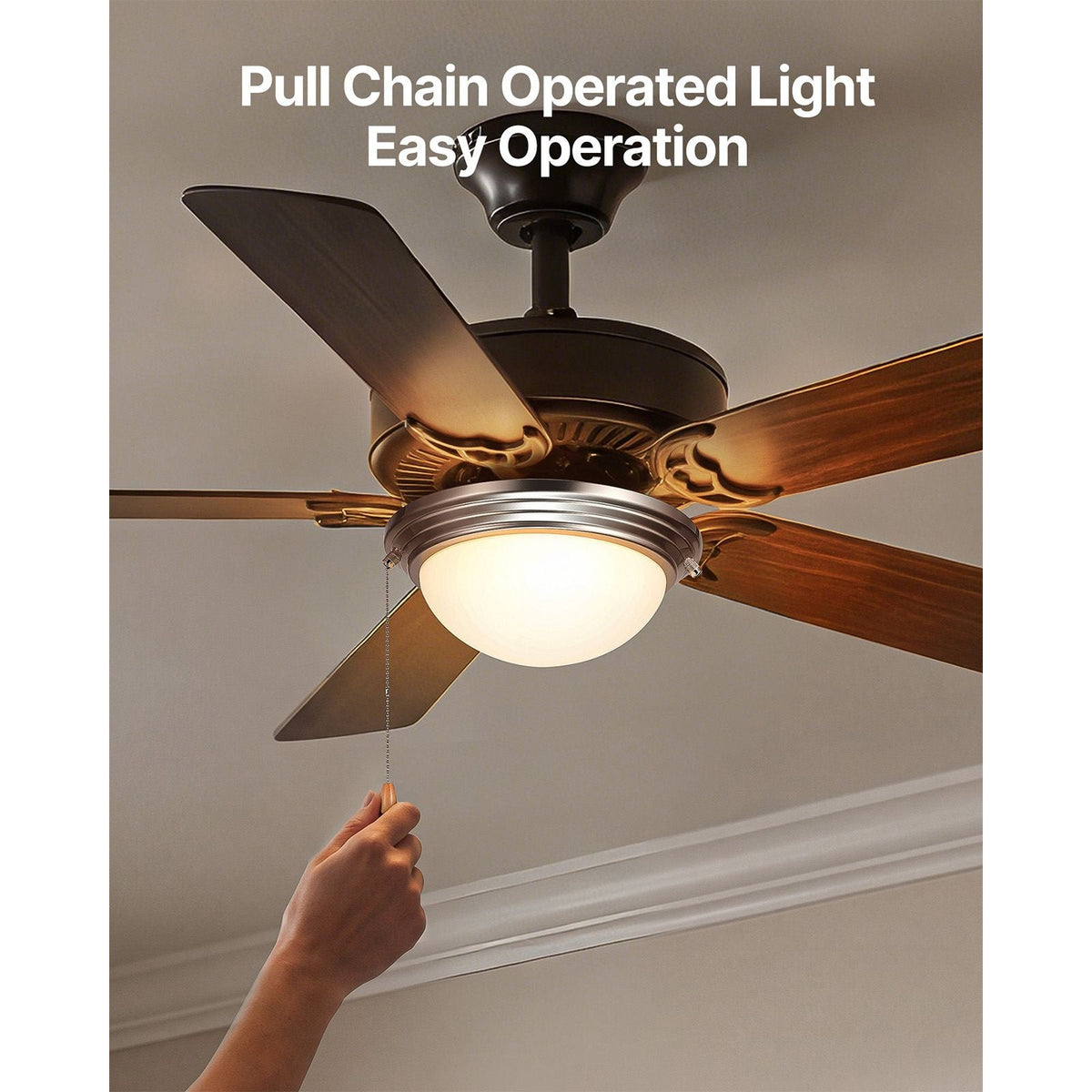 Ceiling Fan Light Kit, 750lm 3000K Fan Light Kit with Pull Chain, 2 LED Bulbs, Modern Replacement Fixture for Living Room, Dining Room, Bedroom, Frosted Milk Glass Shade Brushed Nickel Finish