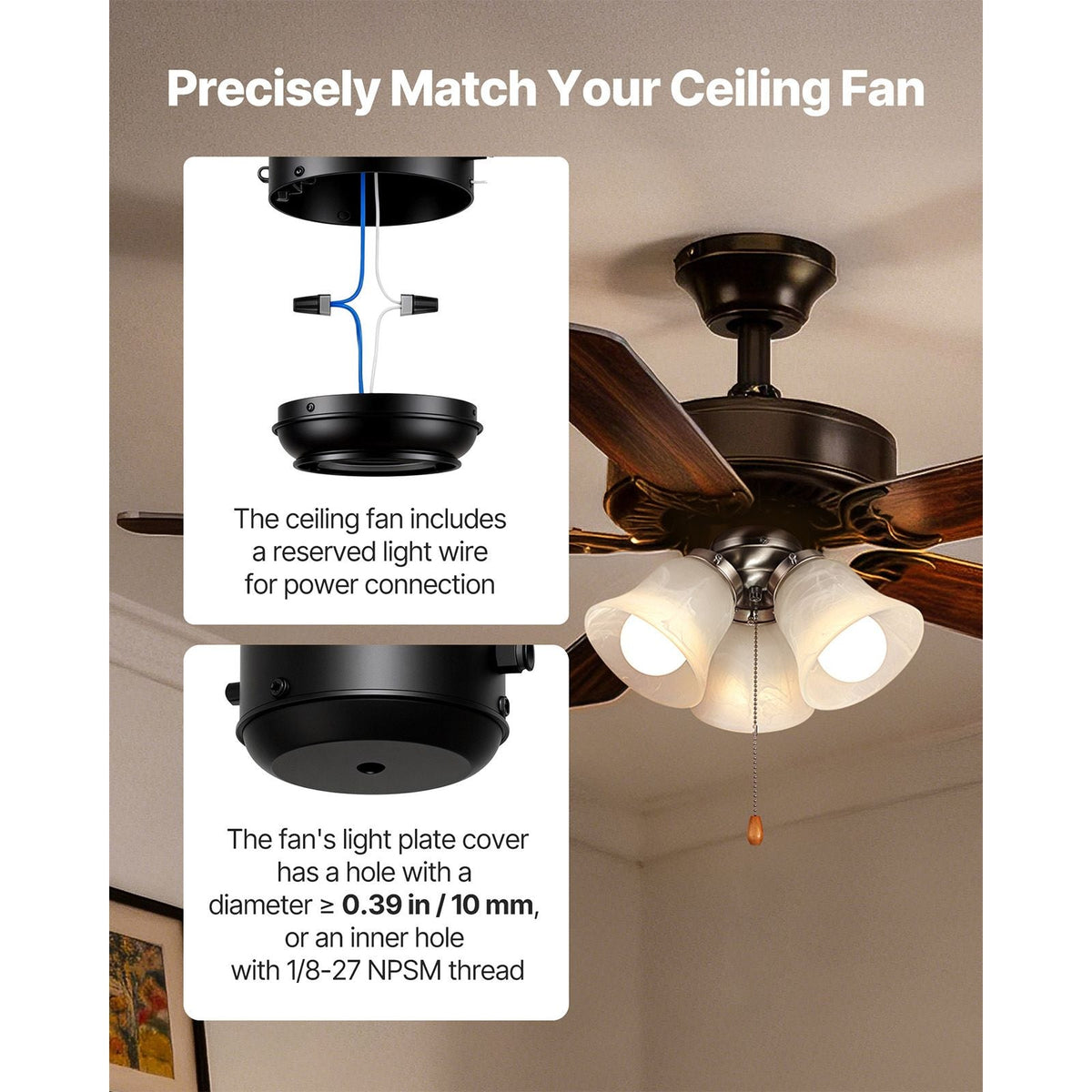 Ceiling Fan Light Kit, Three-Light 3000K 750lm Fan Light Kit with Pull Chain, Replacement Fixture for Living Room, Bedroom, Dining Room, Home Decor, Cloud White Glass & Brushed Nickel Finish