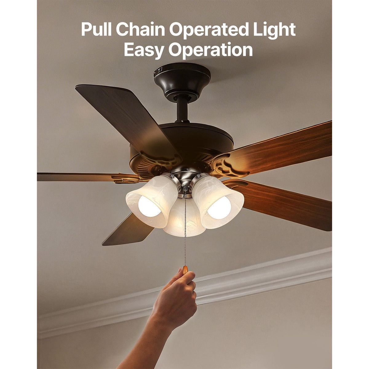 Ceiling Fan Light Kit, Three-Light 3000K 750lm Fan Light Kit with Pull Chain, Replacement Fixture for Living Room, Bedroom, Dining Room, Home Decor, Cloud White Glass & Brushed Nickel Finish