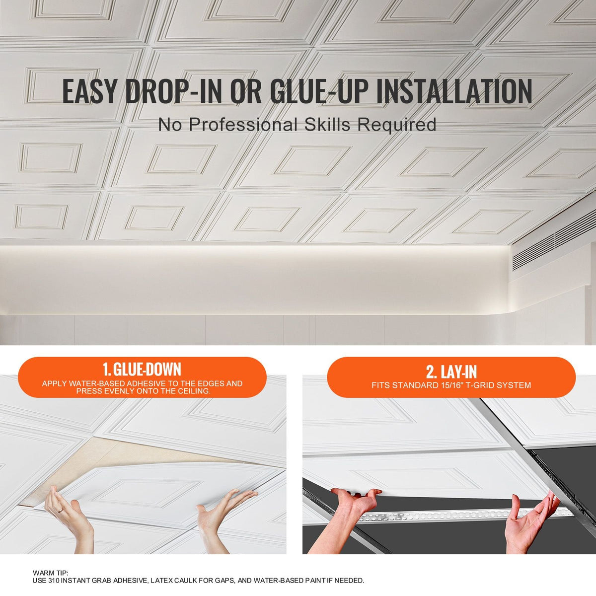 Ceiling Tiles, 12-Pack 24 x 24 in, Drop Ceiling Tiles Premium PVC Sheet, Easy Installation/ Cutting Plastic Glue-up Ceiling Tile, Ceiling Covering for Home/Office Decoration, White Geometric