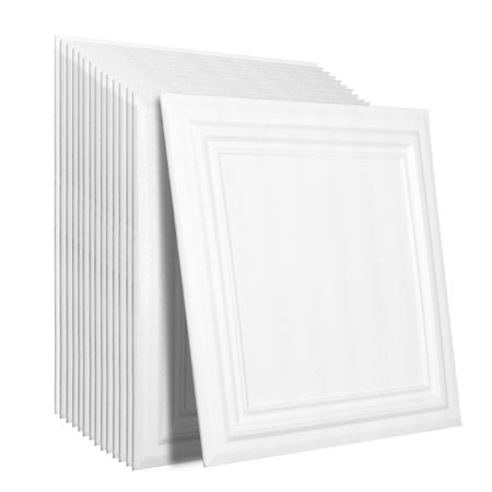 Ceiling Tiles, 48-Pack 20 x 20 in, Drop Ceiling Tiles Premium Polystyrene Sheet, Easy Installation/ Cutting Plastic Glue-up Ceiling Tile, Basement Ceiling Covering for Home/Office Decoration