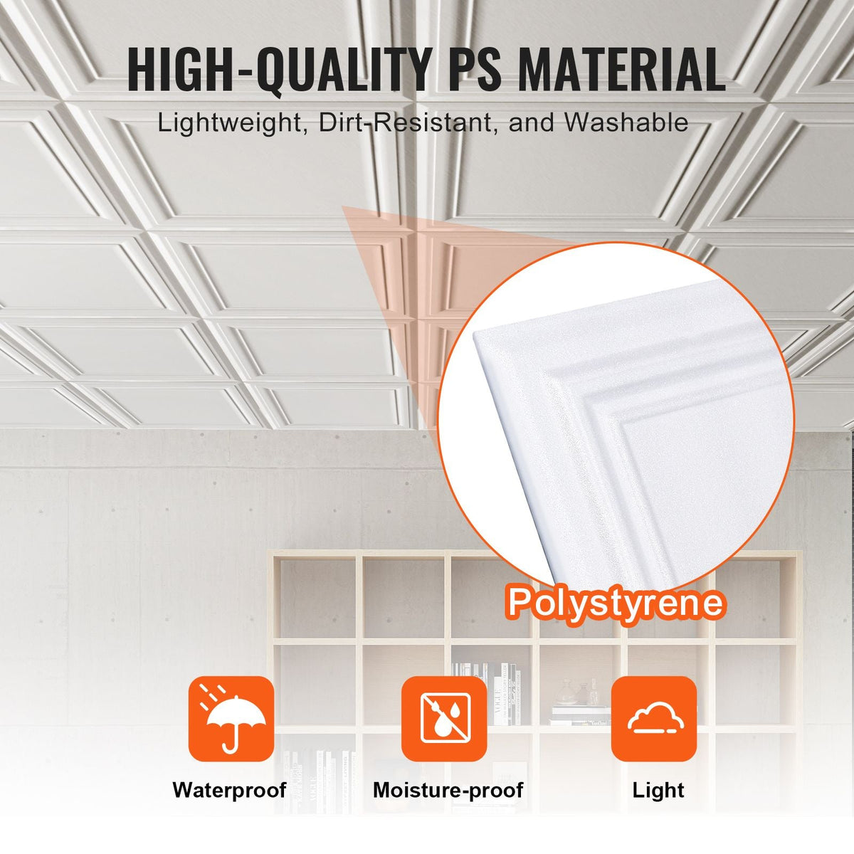 Ceiling Tiles, 48-Pack 20 x 20 in, Drop Ceiling Tiles Premium Polystyrene Sheet, Easy Installation/ Cutting Plastic Glue-up Ceiling Tile, Basement Ceiling Covering for Home/Office Decoration