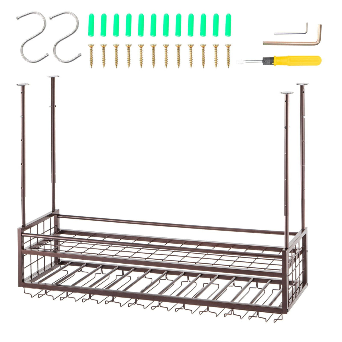 Ceiling Wine Glass Rack, 46.9 x 11.8 inch Hanging Wine Glass Rack, 18.9-35.8 inch Height Adjustable Hanging Wine Rack Cabinet, Coppery Wall-Mounted Wine Glass Rack Perfect for Bar Cafe Kitchen