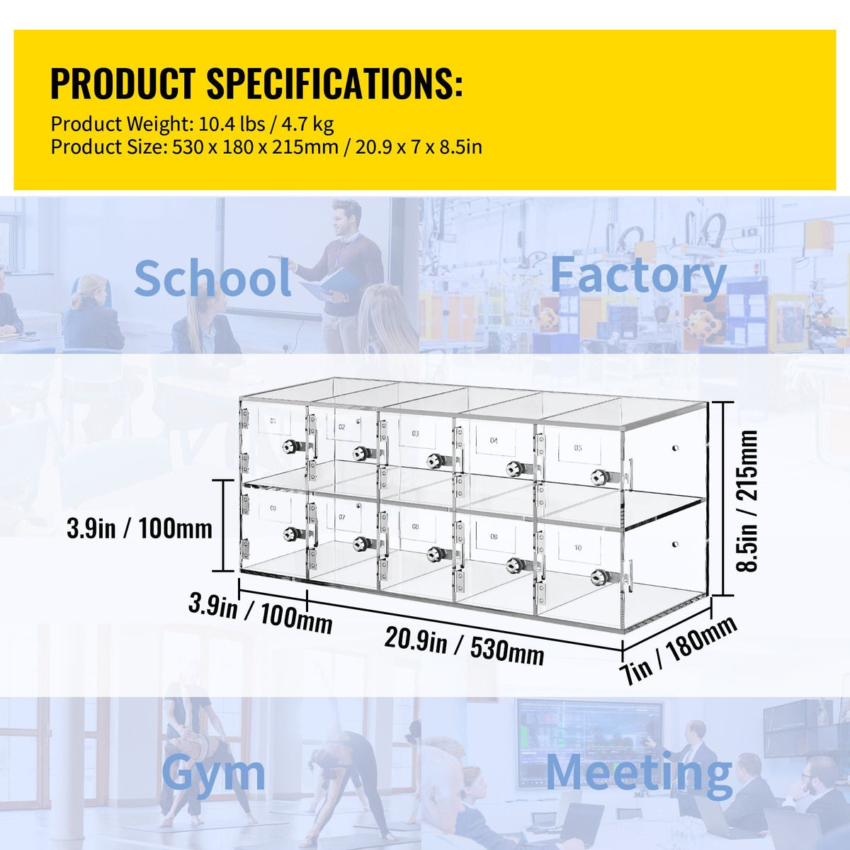 Cell Phone Storage Locker, 10 Slots Acrylic Material with Door Locks and Keys, Wall-Mounted Cabinet Pocket Office Classroom Gym Box, Clear