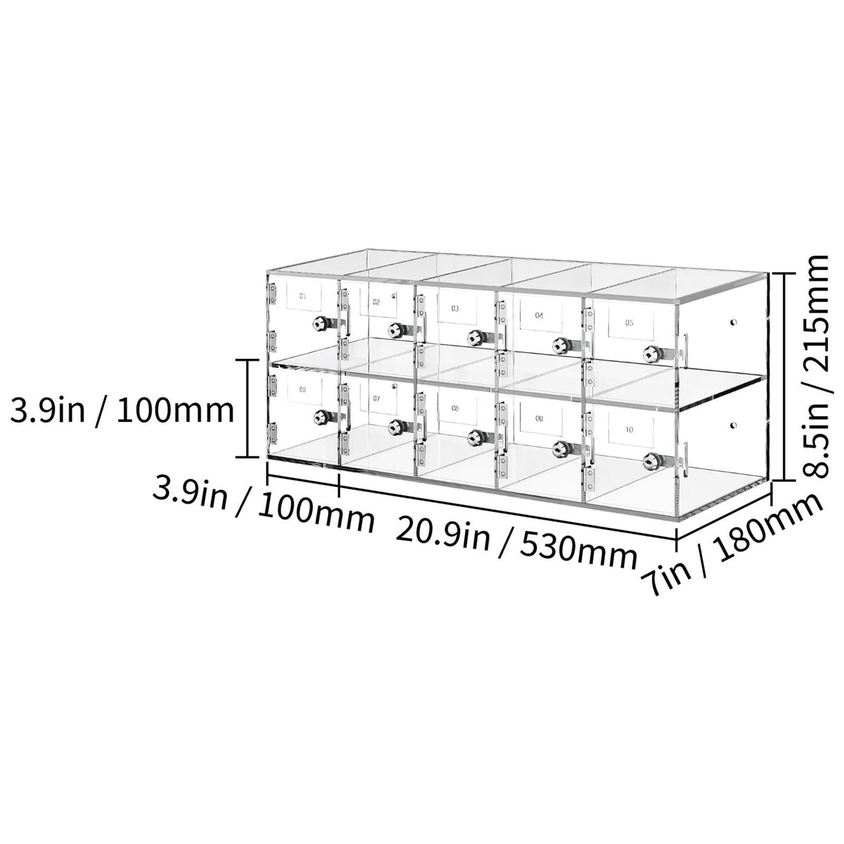 Cell Phone Storage Locker, 10 Slots Acrylic Material with Door Locks and Keys, Wall-Mounted Cabinet Pocket Office Classroom Gym Box, Clear