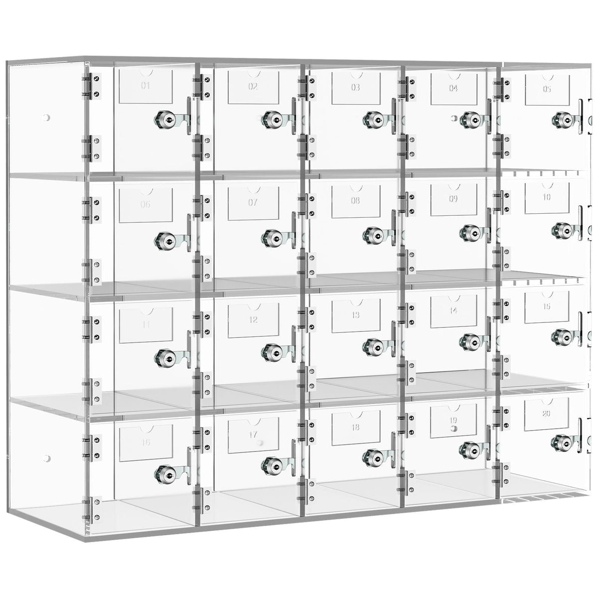 Cell Phone Storage Locker, 20 Slots Acrylic Material with Door Locks and Keys, Wall-Mounted Cabinet Pocket Office Classroom Gym Box, Clear