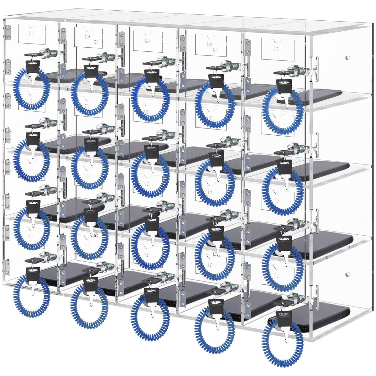 Cell Phone Storage Locker, 20 Slots Acrylic Material with Door Locks and Keys, Wall-Mounted Cabinet Pocket Office Classroom Gym Box, Clear