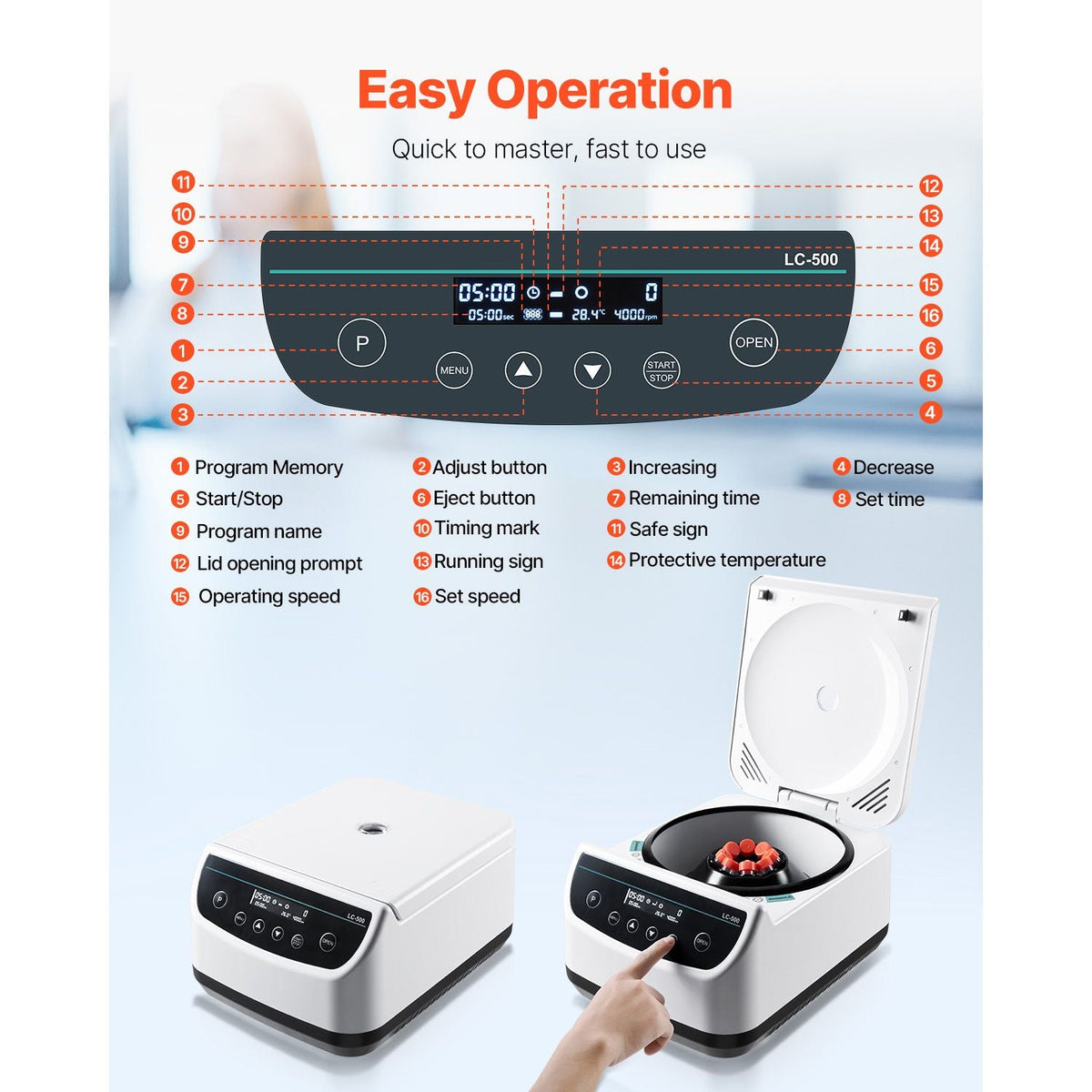 Centrifuge Machine, 100-1900xg RCF Electric Laboratory Centrifuge Machine with 1 Rotor for 2/5/10/15ml Tube Capacity, Low Speed 500-4000rpm with Timer, Widely Used in Various Experiments