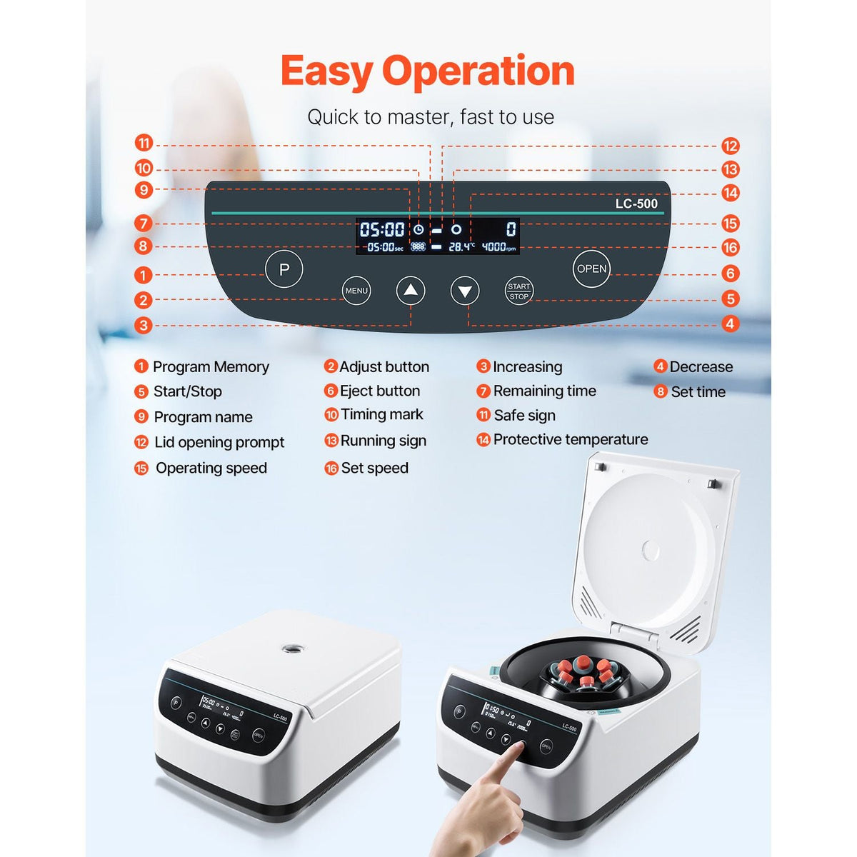 Centrifuge Machine, 100-2100xg RCF Electric Laboratory Centrifuge Machine with 1 Rotor for 2/5/10/15/50ml Tube Capacity, Low Speed 500-4000rpm with Timer, Widely Used in Various Experiments