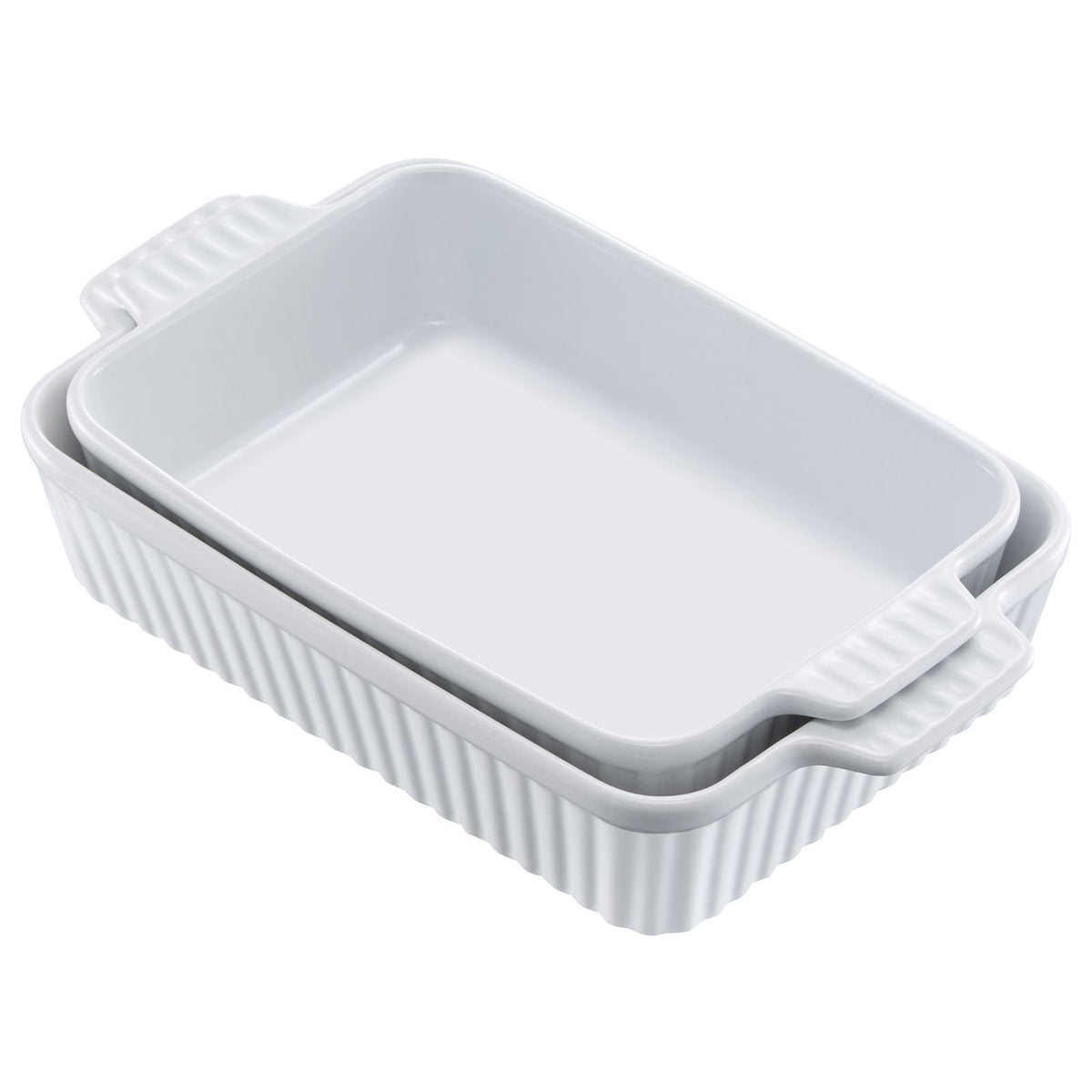 Ceramic Baking Dish, 7" x 11", Bakeware Set of 2, Rectangular Casserole Dish Set, Baking Pans with Handles, Oven Secure, Lasagna Pans Deep for Cooking, Thanksgiving & Christmas Present, White