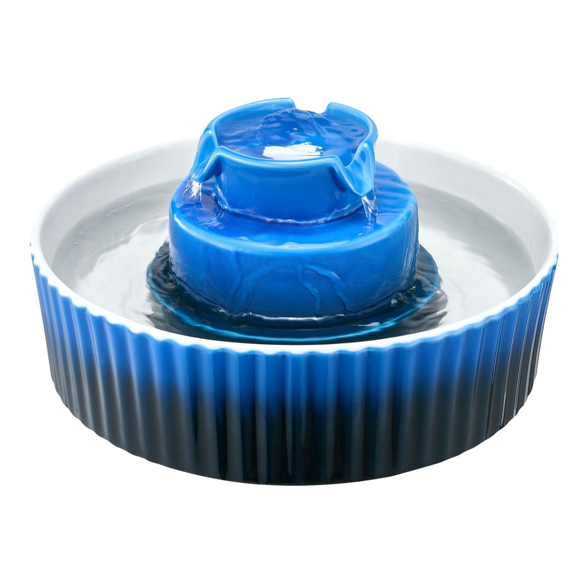 Ceramic Cat Water Fountain, 2.1L/71oz Cupcake Pet Fountain, Porcelain Cat Water Dispenser with Ultra-Quiet Pump, 360° Drinking Area and Multi-Layer Filtration System, for Cats and Dogs (Blue)