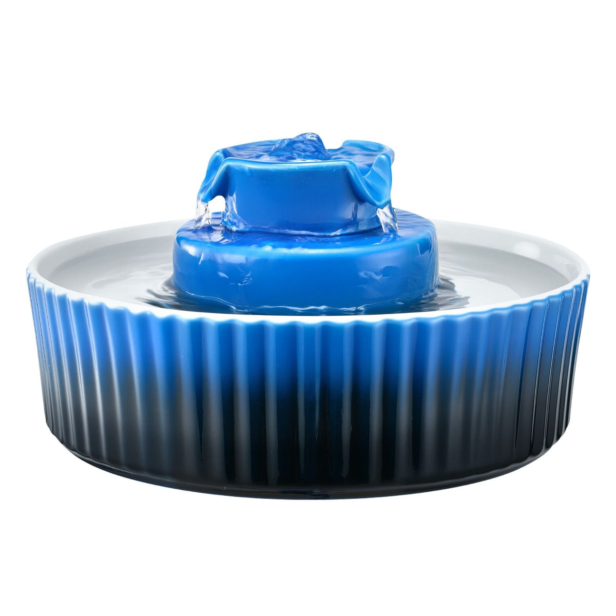 Ceramic Cat Water Fountain, 2.1L/71oz Cupcake Pet Fountain, Porcelain Cat Water Dispenser with Ultra-Quiet Pump, 360° Drinking Area and Multi-Layer Filtration System, for Cats and Dogs (Blue)
