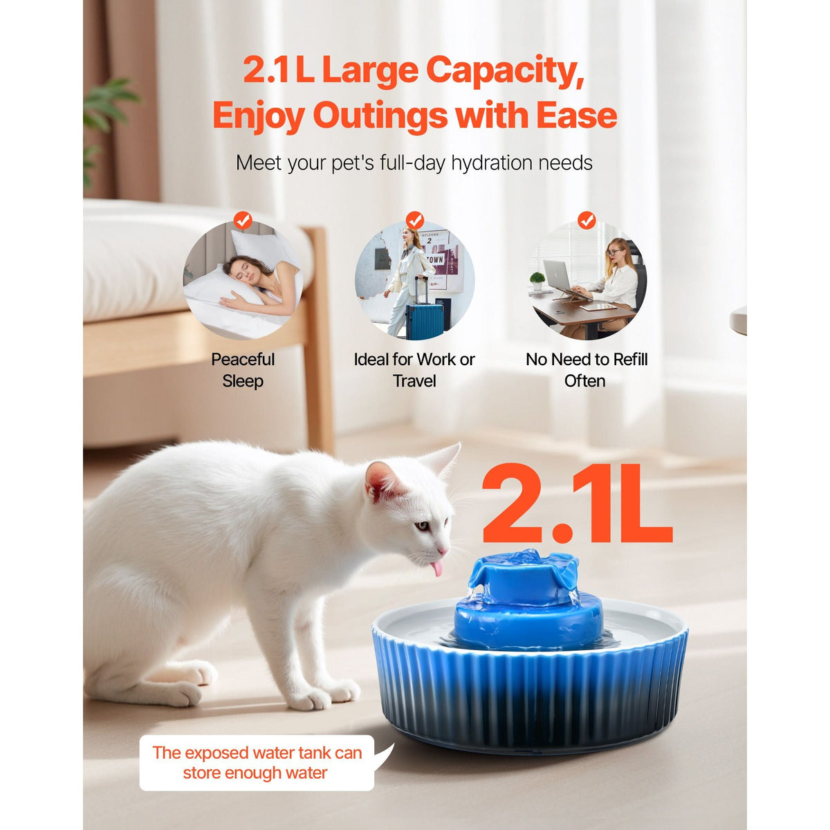 Ceramic Cat Water Fountain, 2.1L/71oz Cupcake Pet Fountain, Porcelain Cat Water Dispenser with Ultra-Quiet Pump, 360° Drinking Area and Multi-Layer Filtration System, for Cats and Dogs (Blue)