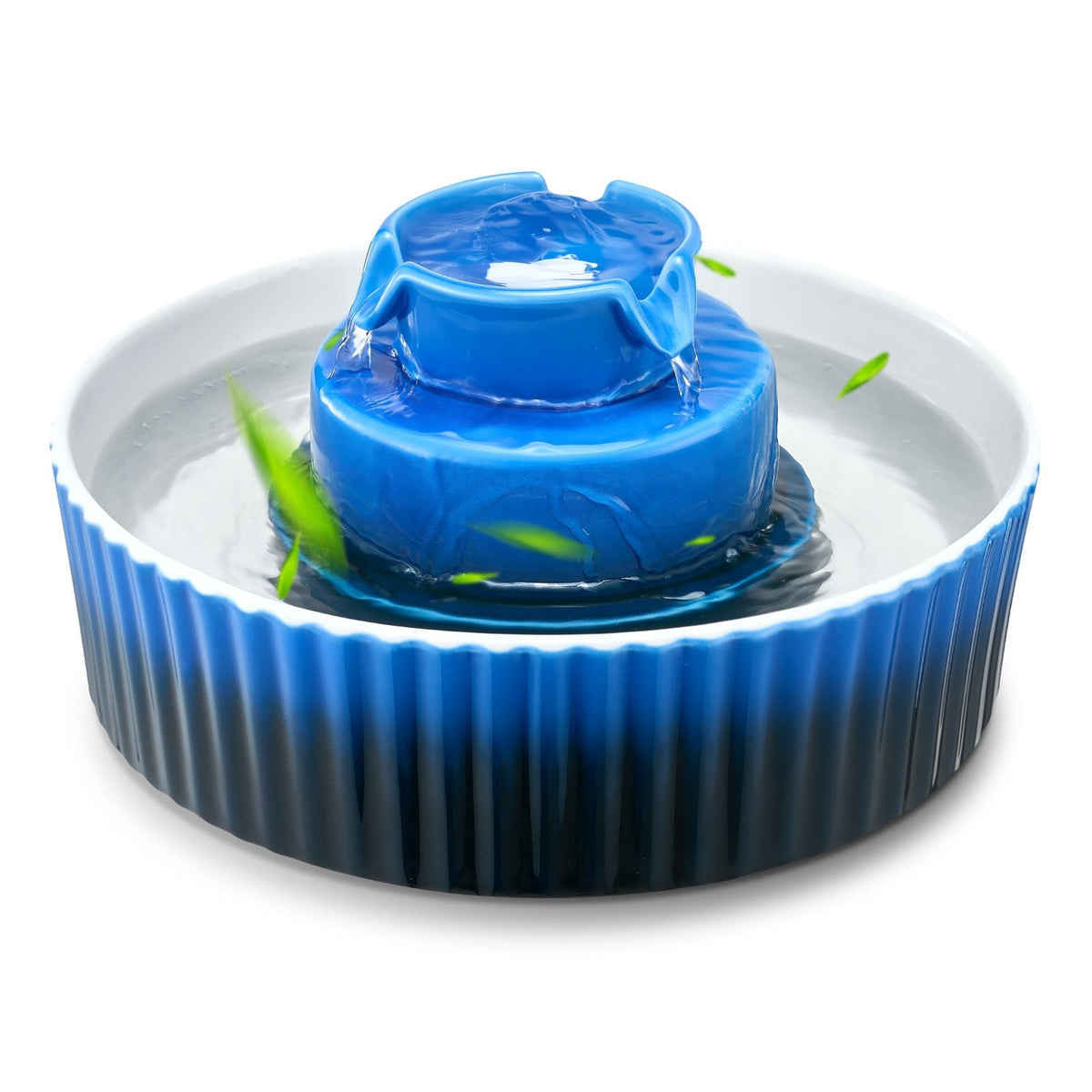 Ceramic Cat Water Fountain, 2.1L/71oz Cupcake Pet Fountain, Porcelain Cat Water Dispenser with Ultra-Quiet Pump, 360° Drinking Area and Multi-Layer Filtration System, for Cats and Dogs (Blue)