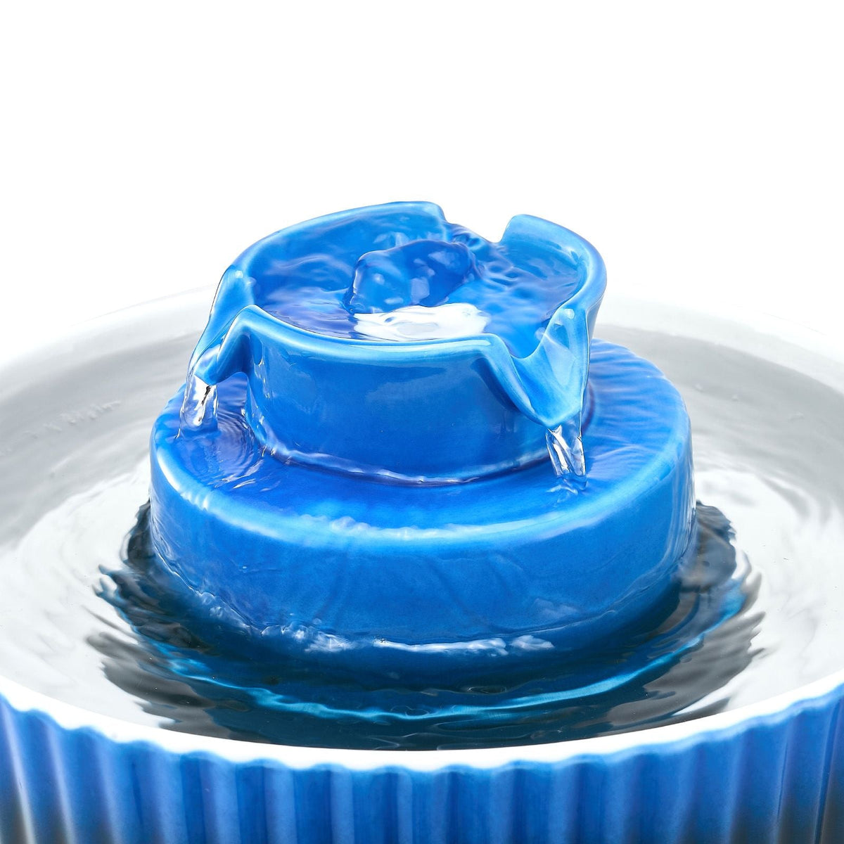 Ceramic Cat Water Fountain, 2.1L/71oz Cupcake Pet Fountain, Porcelain Cat Water Dispenser with Ultra-Quiet Pump, 360° Drinking Area and Multi-Layer Filtration System, for Cats and Dogs (Blue)