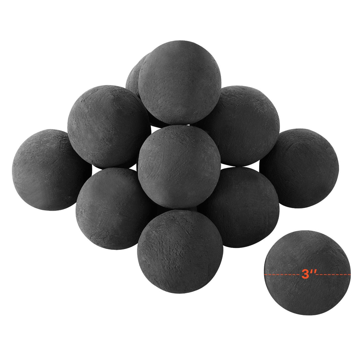 Ceramic Fire Balls, 3 Inch 15 Pcs Round Fire Stones, Reusable Lava Rocks Indoor and Outdoor Use, Decorative Fire Pit Rocks for Propane/Gas Fireplace, Stove, Courtyard, Camping, Black