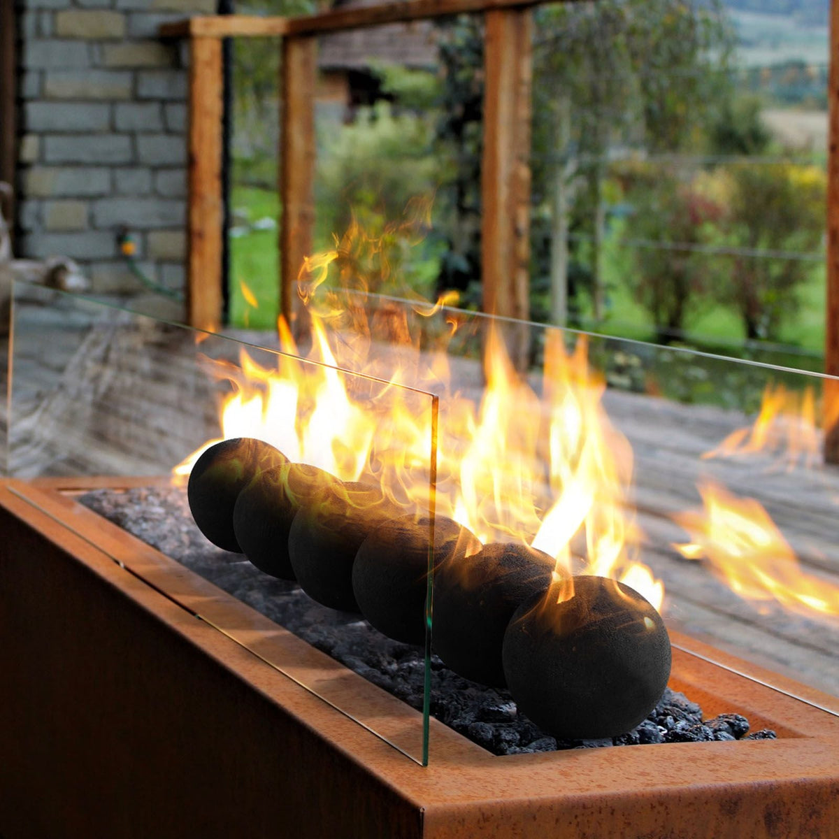 Ceramic Fire Balls, 5 Inch 6 Pcs Round Fire Stones, Reusable Lava Rocks Indoor and Outdoor Use, Decorative Fire Pit Rocks for Propane/Gas Fireplace, Stove, Courtyard, Camping, Black