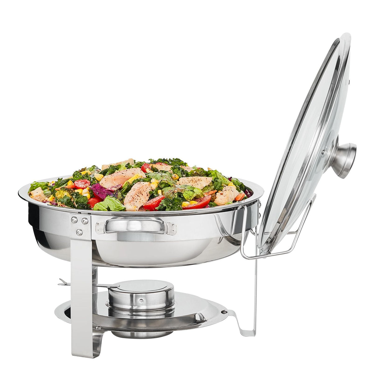 Chafing Dish Buffet Set, 4 Qt 2 Pack, Stainless Steel Chafer with 2 Full Size Pans, Round Catering Warmer Server with Vented Glass Lid Water Pan Stand Fuel Holder Hook Spoon, at Least 4 People E