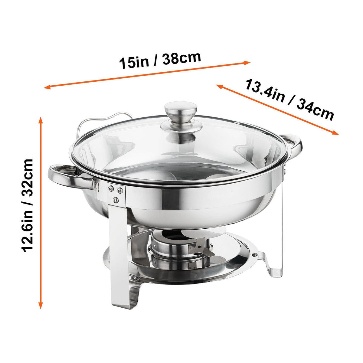 Chafing Dish Buffet Set, 4 Qt 2 Pack, Stainless Steel Chafer with 2 Full Size Pans, Round Catering Warmer Server with Vented Glass Lid Water Pan Stand Fuel Holder Hook Spoon, at Least 4 People E
