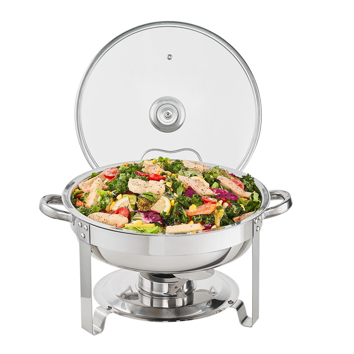 Chafing Dish Buffet Set, 4 Qt 2 Pack, Stainless Steel Chafer with 2 Full Size Pans, Round Catering Warmer Server with Vented Glass Lid Water Pan Stand Fuel Holder Hook Spoon, at Least 4 People E