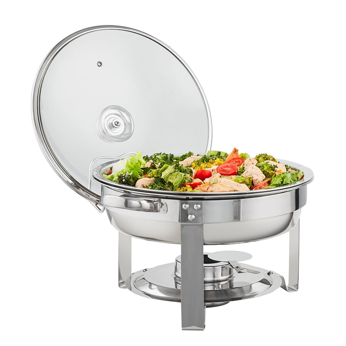 Chafing Dish Buffet Set, 4 Qt 2 Pack, Stainless Steel Chafer with 2 Full Size Pans, Round Catering Warmer Server with Vented Glass Lid Water Pan Stand Fuel Holder Hook Spoon, at Least 4 People E