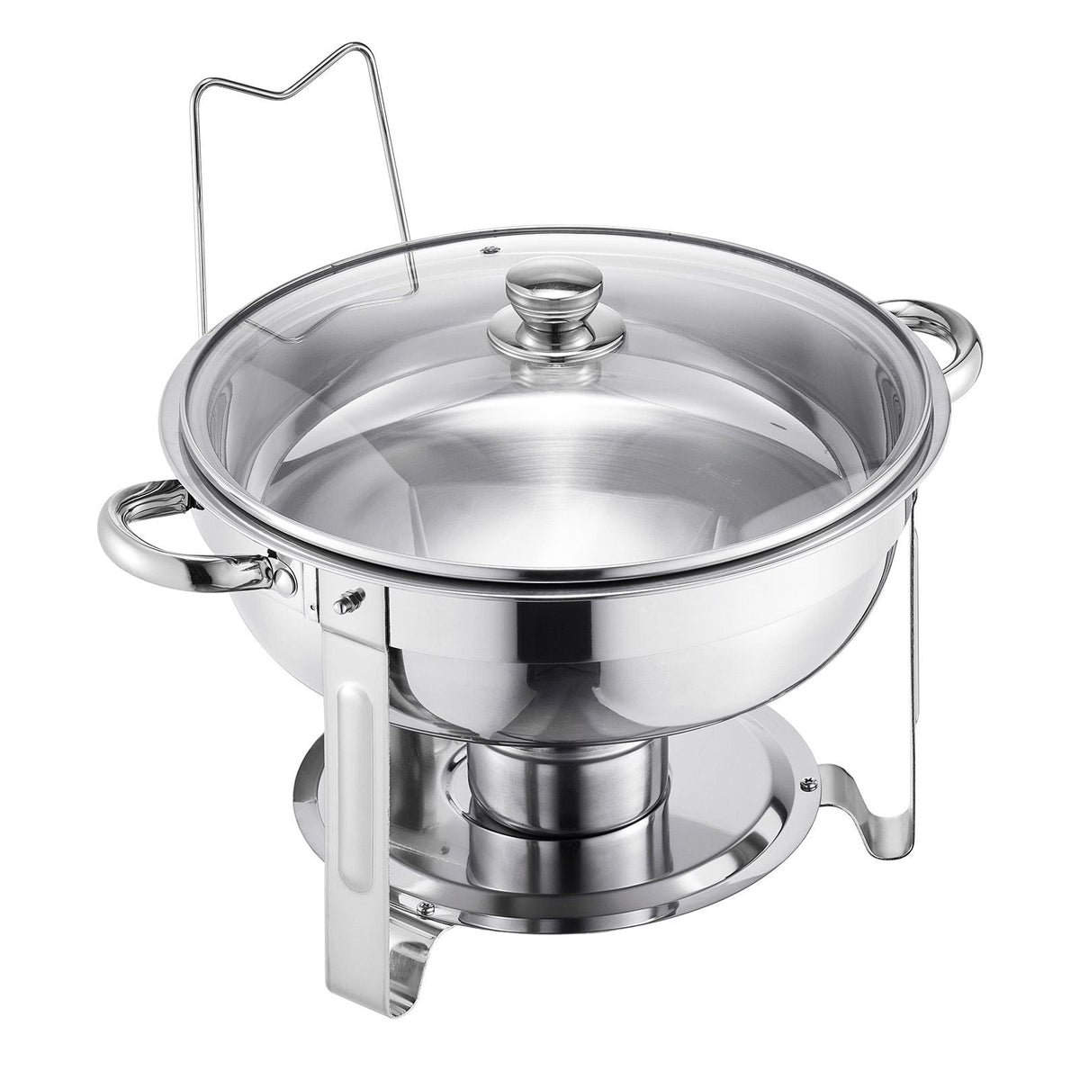 Chafing Dish Buffet Set, 5 Qt 2 Pack, Stainless Steel Chafer with 2 Full Size Pan, Round Catering Warmer Server with Glass Lid Water Pan Folding Stand Fuel Holder, Silver