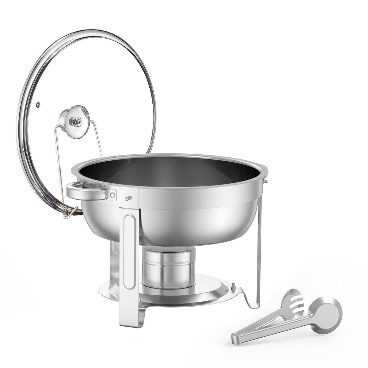 Chafing Dish Buffet Set, 5 Qt 2 Pack, Stainless Steel Chafer with 2 Full Size Pan, Round Catering Warmer Server with Glass Lid Water Pan Folding Stand Fuel Holder, Silver