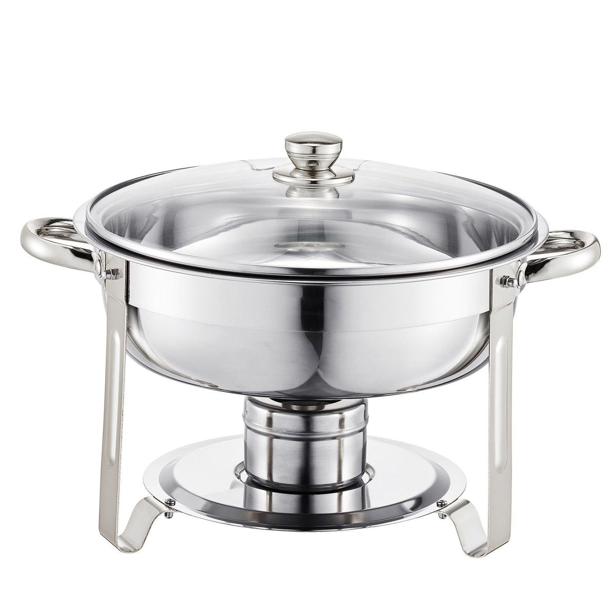 Chafing Dish Buffet Set, 5 Qt 4 Pack, Stainless Steel Chafer with 4 Full Size Pan, Round Catering Warmer Server with Glass Lid Water Pan Folding Stand Fuel Holder, for Wedding Party Banquet