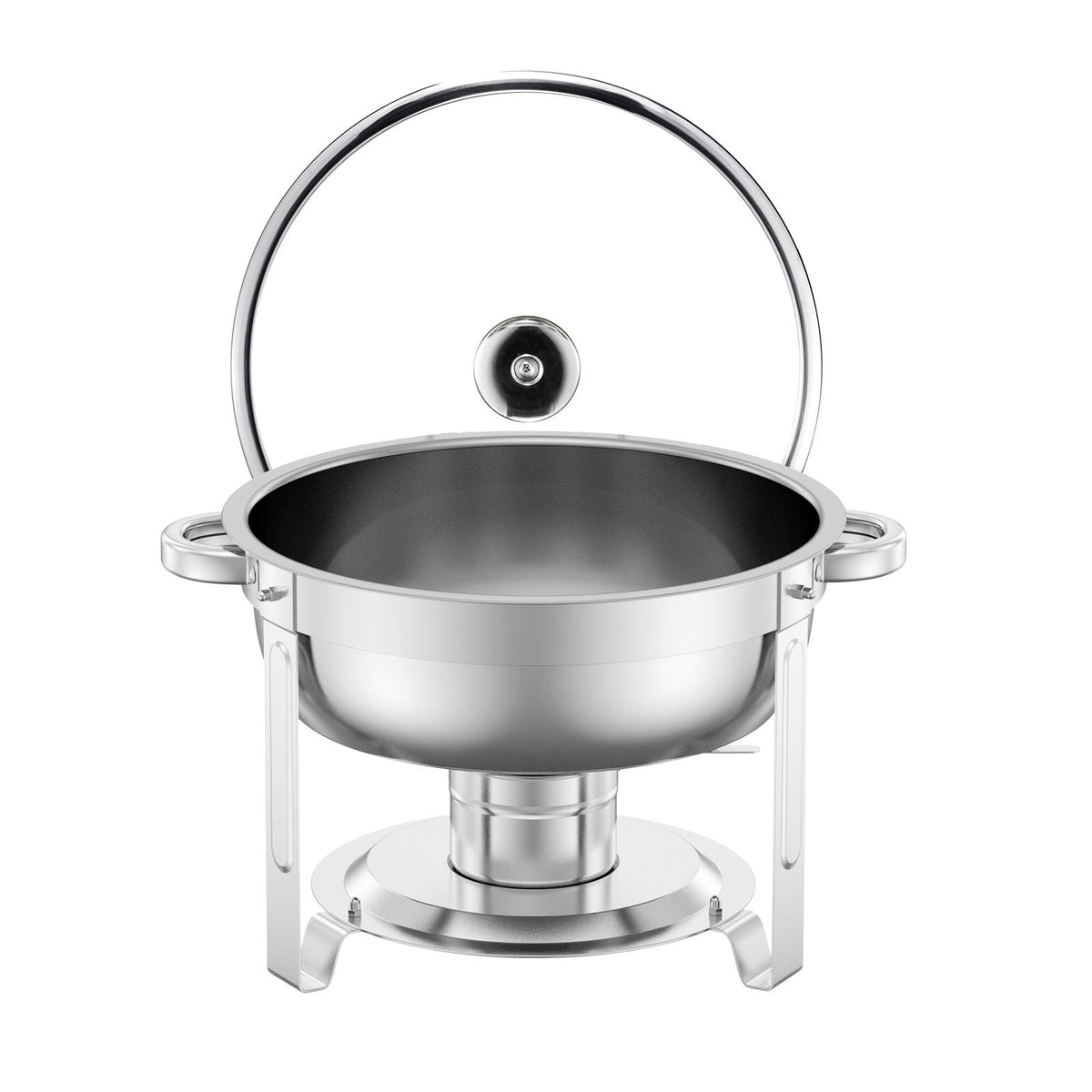 Chafing Dish Buffet Set, 5 Qt 4 Pack, Stainless Steel Chafer with 4 Full Size Pan, Round Catering Warmer Server with Glass Lid Water Pan Folding Stand Fuel Holder, for Wedding Party Banquet