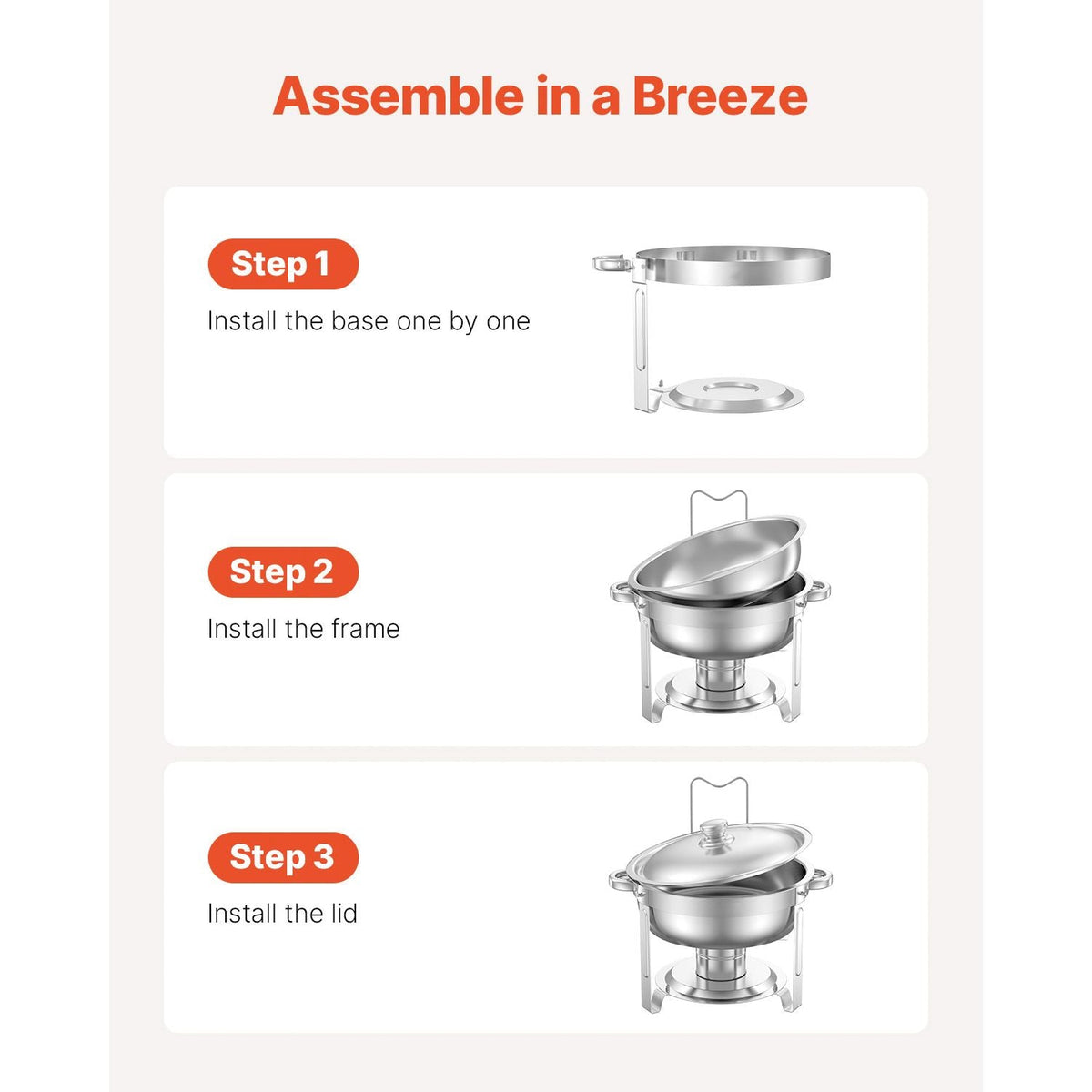 Chafing Dish Buffet Set, 5 Qt 4 Pack, Stainless Steel Chafer with 4 Full Size Pans, Round Catering Warmer Server with Lid Water Pan Folding Stand Clip, for Weddings Parties Banquets, Silver