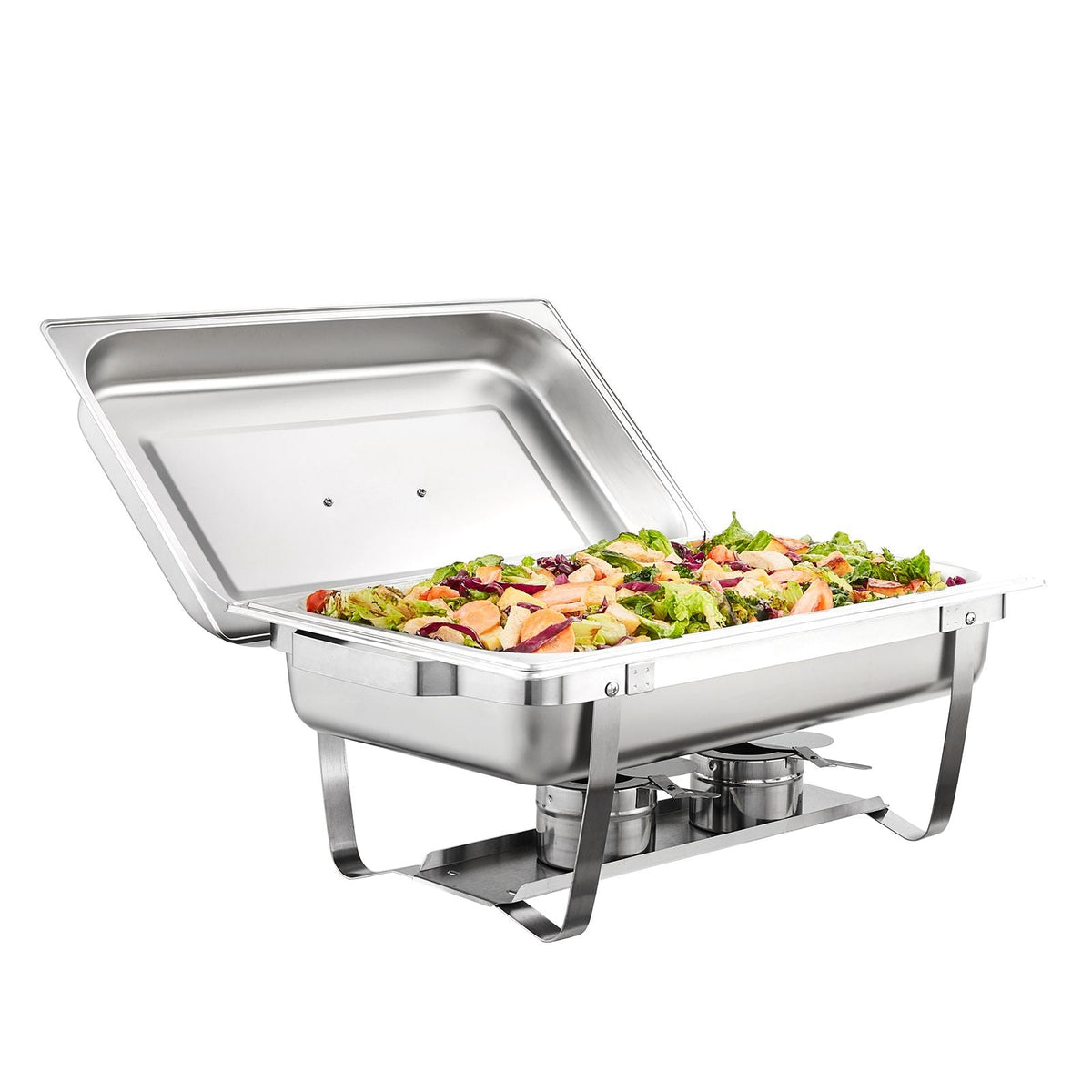 Chafing Dish Buffet Set, 8 Qt 2 Pack, Stainless Chafer with 2 Full & 4 Half Size Pans, Rectangle Catering Warmer Server with Lid Water Pan Folding Stand Fuel Tray Holder Clip, at Least 8 People