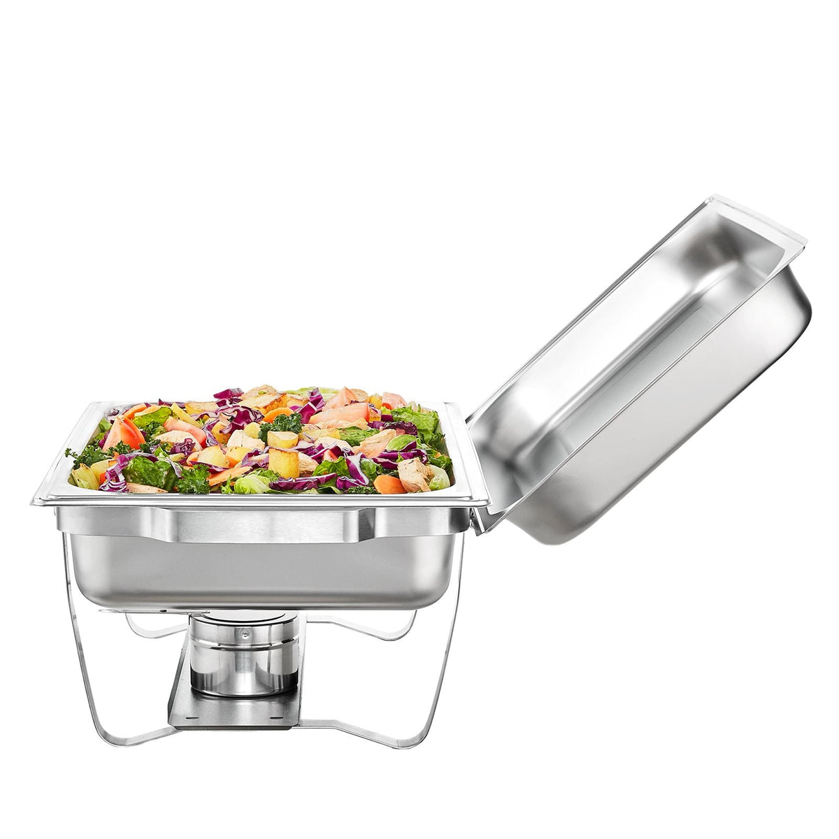 Chafing Dish Buffet Set, 8 Qt 2 Pack, Stainless Chafer with 2 Full & 4 Half Size Pans, Rectangle Catering Warmer Server with Lid Water Pan Folding Stand Fuel Tray Holder Clip, at Least 8 People