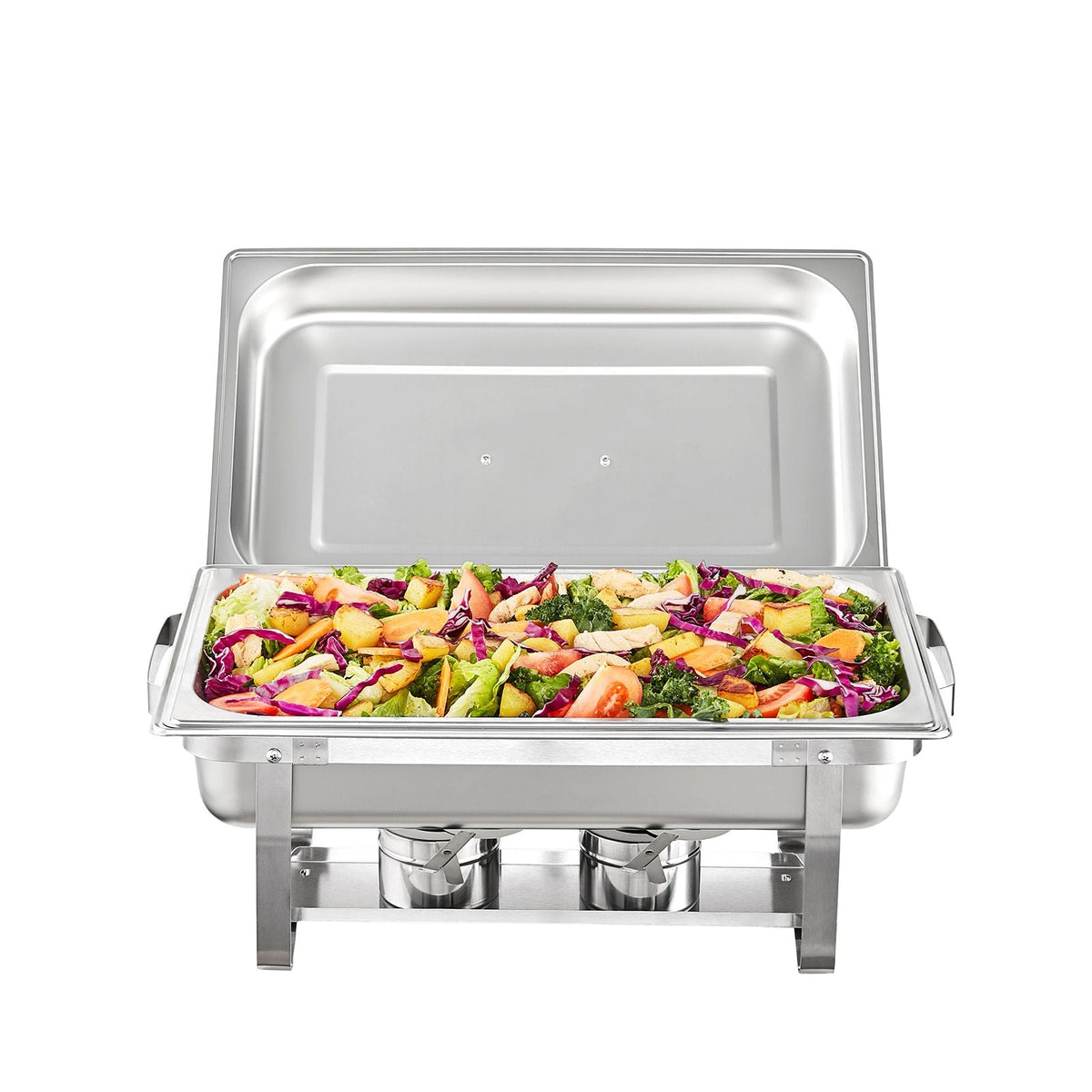 Chafing Dish Buffet Set, 8 Qt 2 Pack, Stainless Chafer with 2 Full & 4 Half Size Pans, Rectangle Catering Warmer Server with Lid Water Pan Folding Stand Fuel Tray Holder Clip, at Least 8 People