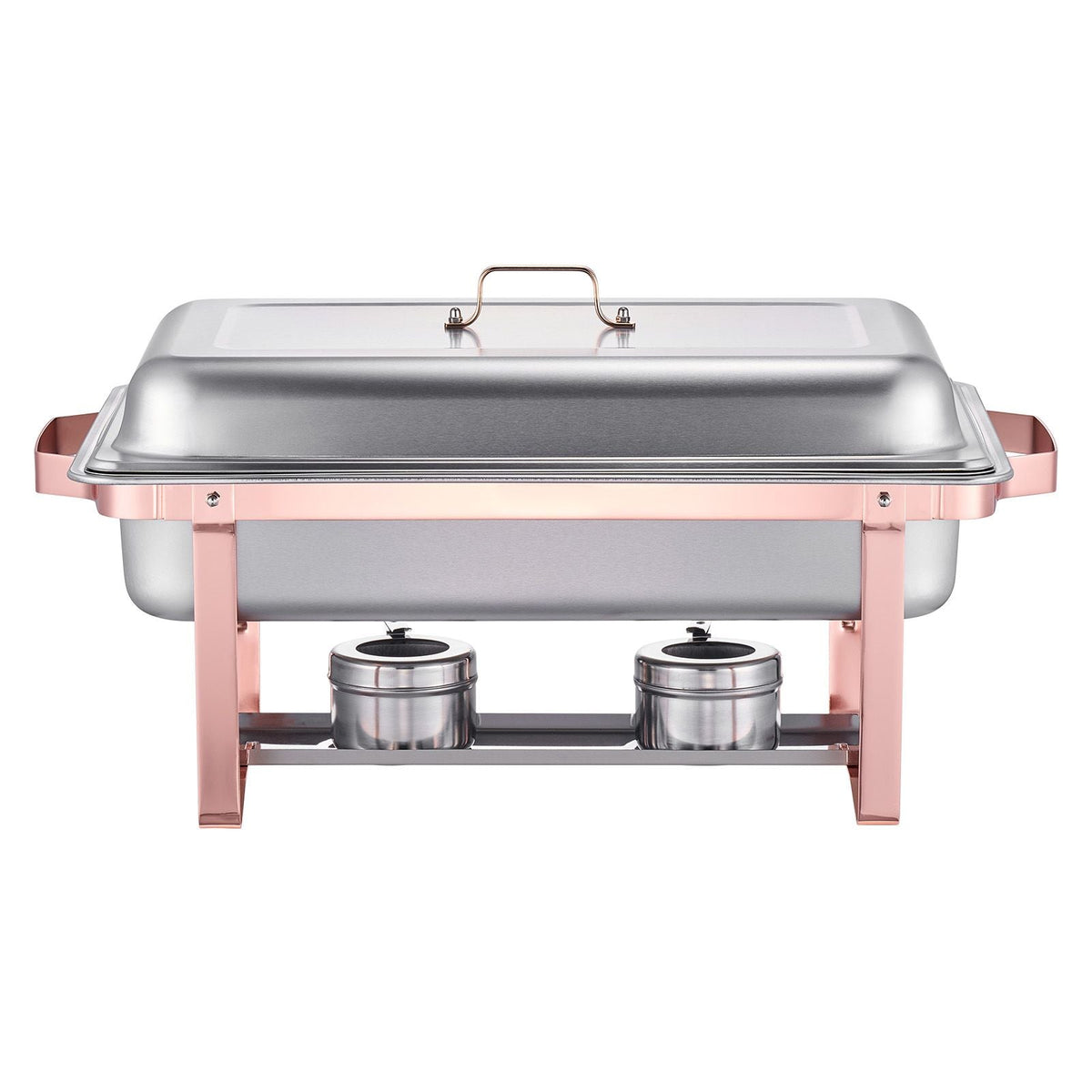 Chafing Dish Buffet Set, 8 Qt 2 Pack, Stainless Steel Chafer with 2 Full Size Pans, Rectangle Catering Warmer Server with Lid Water Pan Stand Fuel Holder, for Wedding Party Banquet, Rose Gold