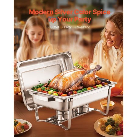 Chafing Dish Buffet Set, 8 Qt 2 Pack, Stainless Steel Chafer with 2 Full Size Pans, Rectangle Catering Warmer Server with Lid Water Pan Stand Fuel Holder, for Weddings Parties Banquets, Silver