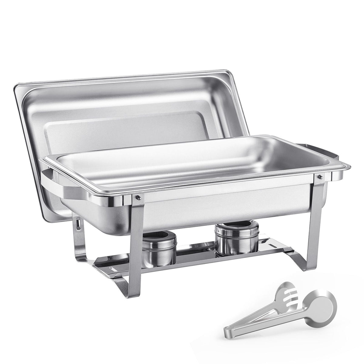 Chafing Dish Buffet Set, 8 Qt 2 Pack, Stainless Steel Chafer with 2 Full Size Pans, Rectangle Catering Warmer Server with Lid Water Pan Stand Fuel Holder, for Weddings Parties Banquets, Silver