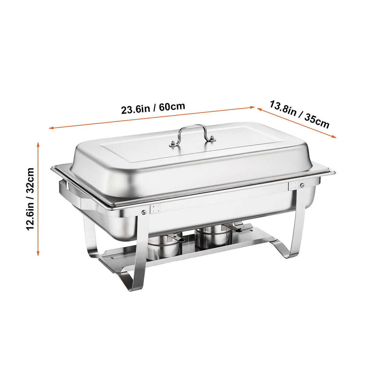 Chafing Dish Buffet Set, 8 Qt 6 Pack, Stainless Chafer with 6 Full Size Pans, Rectangle Catering Warmer Server with Lid Water Pan Folding Stand Fuel Holder Tray Spoon Clip, at Least 8 People Eac