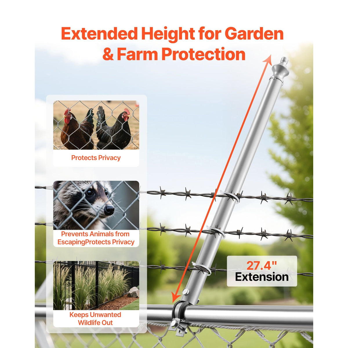 Chain Link Fence Extensions, 18 Packs 27.4" Extension Height, Galvanized Post Extender for 1.3" to 1.5" Top of Fence, U Bracket, Barbed Wire Extend Arm for Privacy, Prevent Dogs Jumping Out