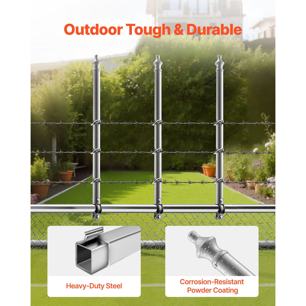 Chain Link Fence Extensions, 18 Packs 27.4" Extension Height, Galvanized Post Extender for 1.3" to 1.5" Top of Fence, U Bracket, Barbed Wire Extend Arm for Privacy, Prevent Dogs Jumping Out
