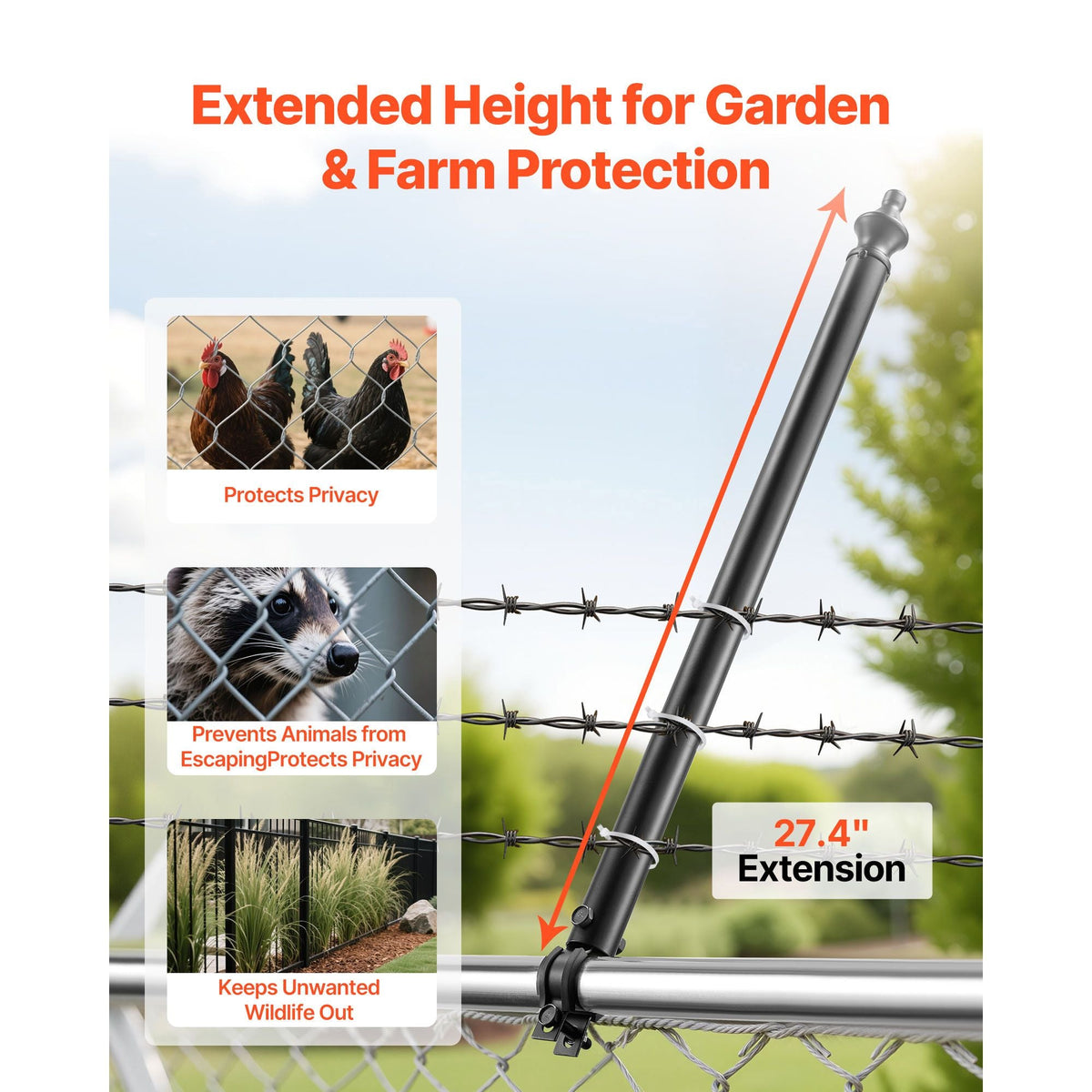 Chain Link Fence Extensions, 9 Packs 27.4" Extension Height, Galvanized Post Extender for 1.3" to 1.5" Top of Fence, U Bracket, Barbed Wire Extend Arm for Privacy, Prevent Dogs Jumping Out