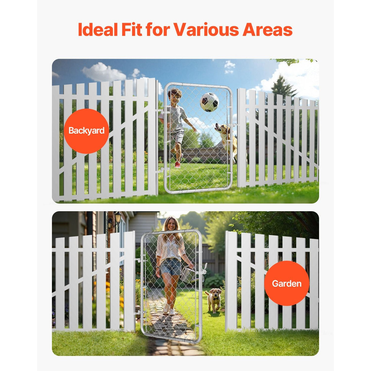 Chain Link Fence Gate, 32 x 46 in, Adjustable Chain Link Fence Panel, Fit 2-6 ft (W) x 4 ft (H) Garden Fence Gate Opening, Rust-Resistant Galvanized Fencing Gate for Farm Posts Not Included