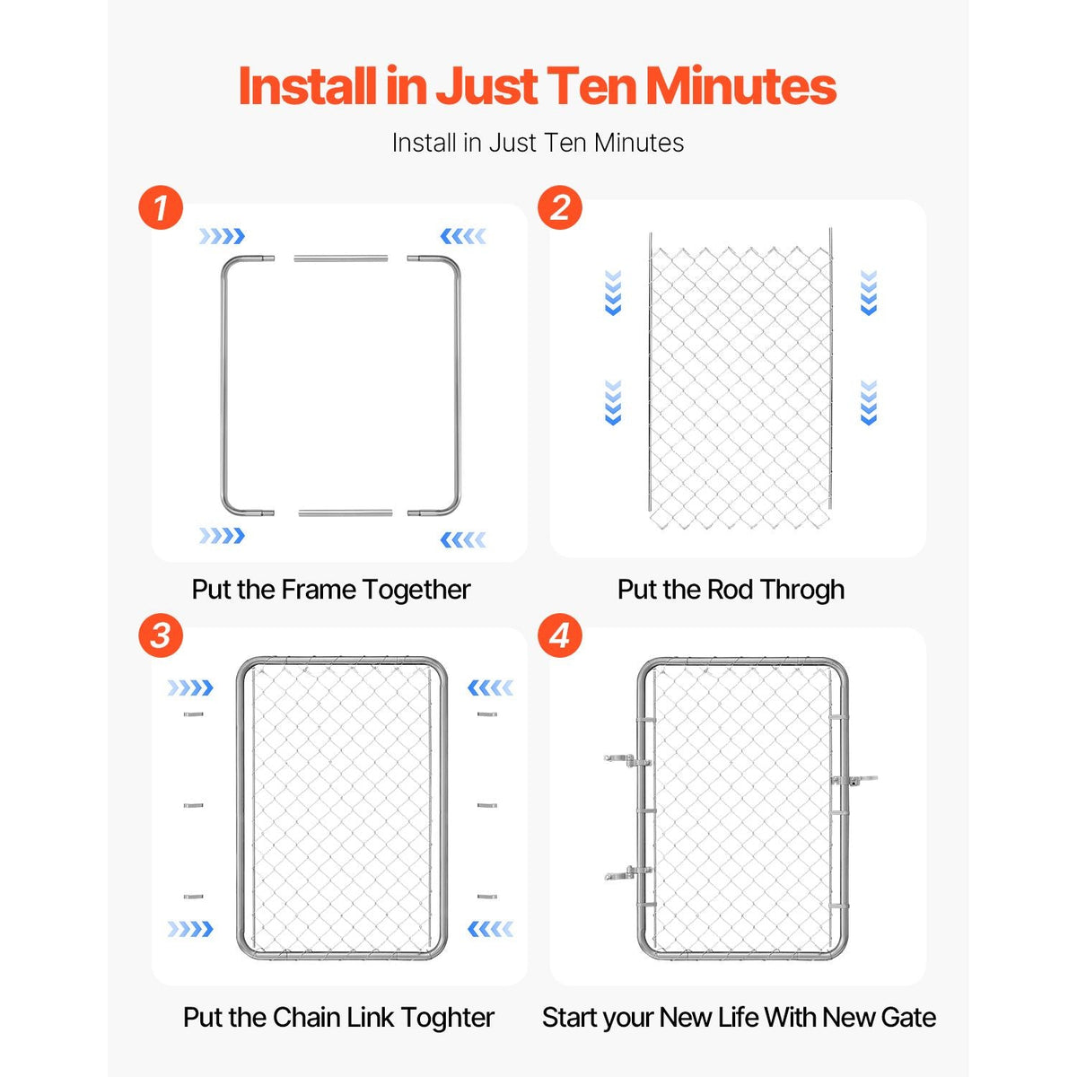 Chain Link Fence Gate, 32 x 46 in, Adjustable Chain Link Fence Panel, Fit 2-6 ft (W) x 4 ft (H) Garden Fence Gate Opening, Rust-Resistant Galvanized Fencing Gate for Farm Posts Not Included