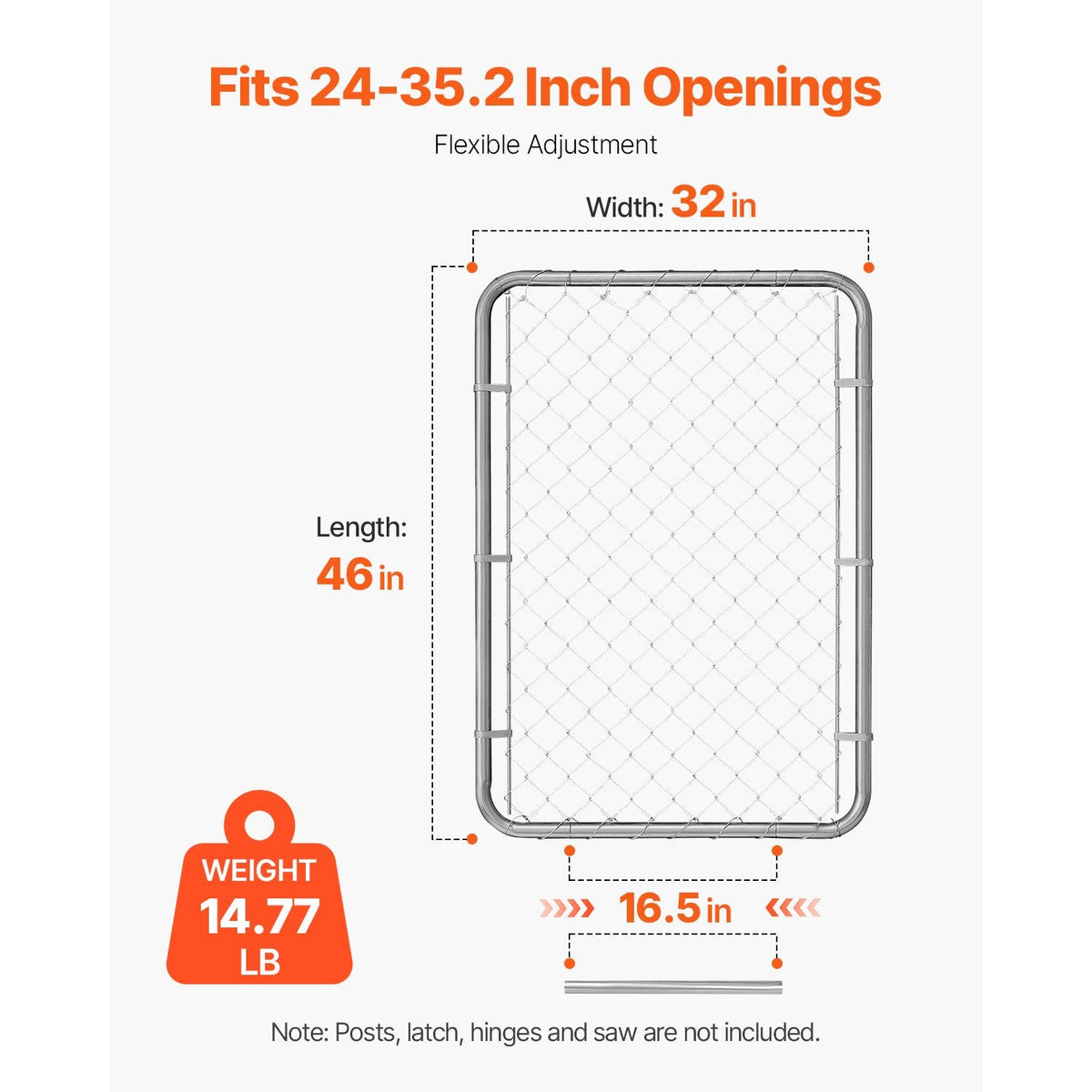 Chain Link Fence Gate, 32 x 46 in, Adjustable Chain Link Fence Panel, Fit 2-6 ft (W) x 4 ft (H) Garden Fence Gate Opening, Rust-Resistant Galvanized Fencing Gate for Farm Posts Not Included