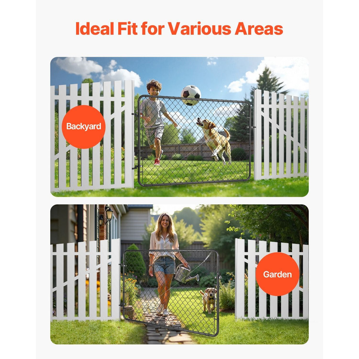 Chain Link Fence Gate, 72 x 48 in, Adjustable Chain Link Fence Panel, Fit 2.2-6 ft (W) x 6 ft (H) Garden Fence Gate Opening, Fencing Gate with Plastic Coating, for Farm Black, Posts Not Included